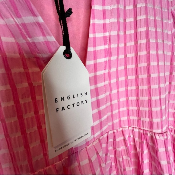 English Factory | Gingham Knot Tiered Cotton Blend Midi Dress - Picture 4 of 7